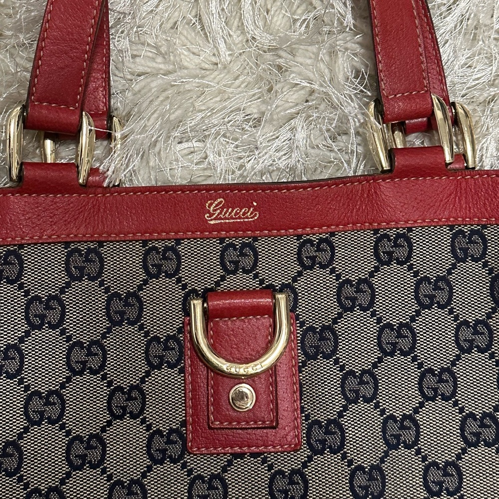 Vintage Gucci Large Abbey D Ring Tote - Red/Navy Blue - Picture 3 of 16